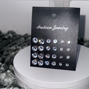 Silver Crystal Stud Earrings Set